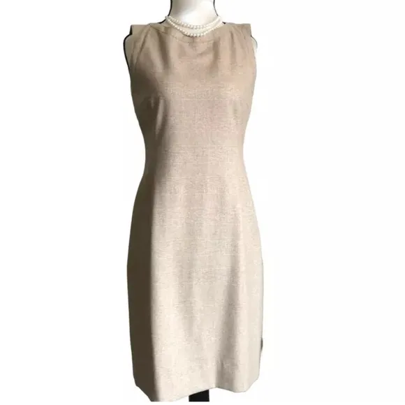 AKRIS PUNTO Tan Sleeveless Check Wool Midi Dress Size Medium