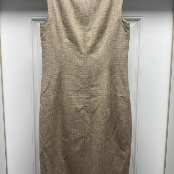 AKRIS PUNTO Tan Sleeveless Check Wool Midi Dress Size Medium
