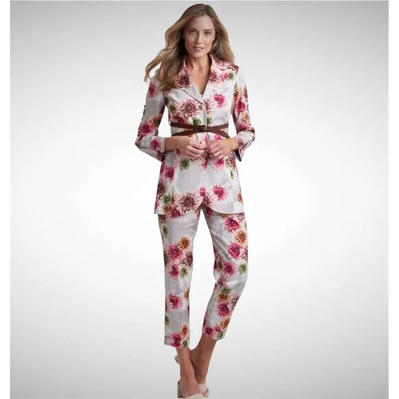 Ala Von Auersperg Women Floral Silk Blend Pants Sz. 14 NWT  Luxury Elegant Suit