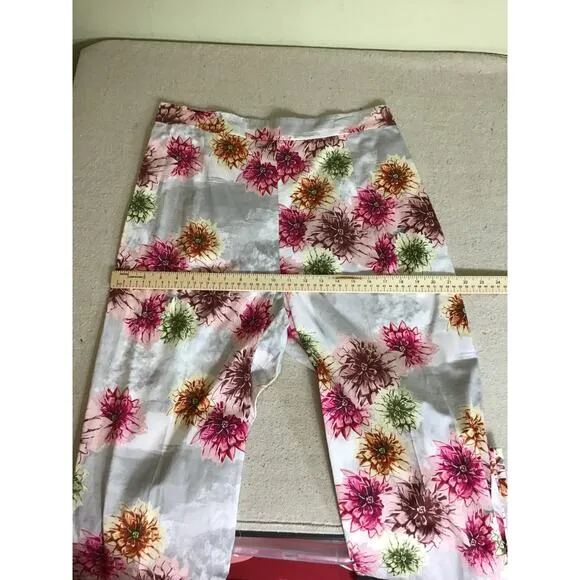 Ala Von Auersperg Women Floral Silk Blend Pants Sz. 14 NWT  Luxury Elegant Suit