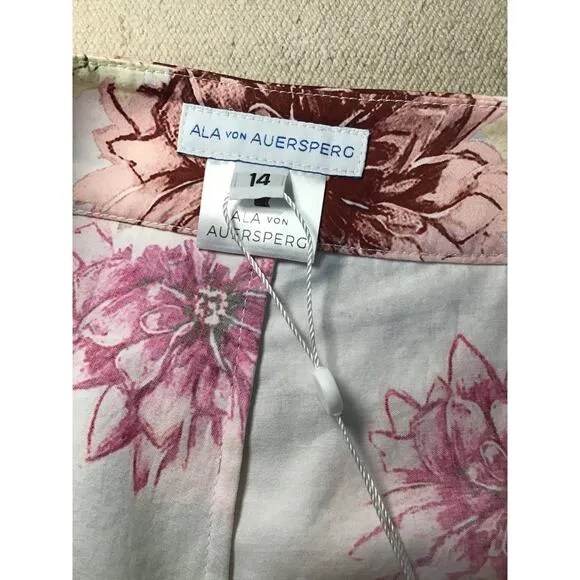 Ala Von Auersperg Women Floral Silk Blend Pants Sz. 14 NWT  Luxury Elegant Suit