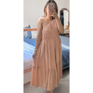 A.L.C Womens One Shoulder Silk Maxi Tiered Dress Size 12 In Peach Luxury Dainty