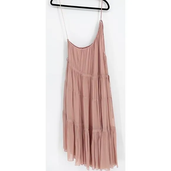 A.L.C Womens One Shoulder Silk Maxi Tiered Dress Size 12 In Peach Luxury Dainty