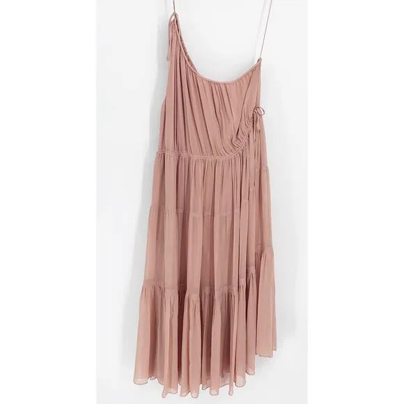 A.L.C Womens One Shoulder Silk Maxi Tiered Dress Size 12 In Peach Luxury Dainty