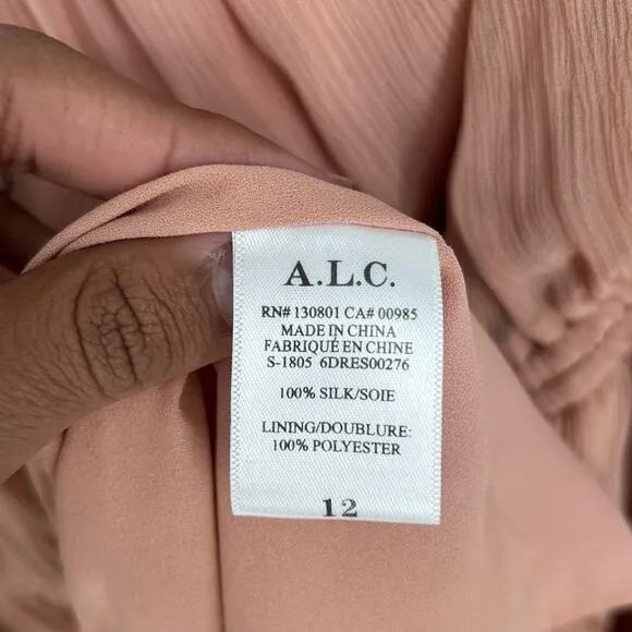 A.L.C Womens One Shoulder Silk Maxi Tiered Dress Size 12 In Peach Luxury Dainty