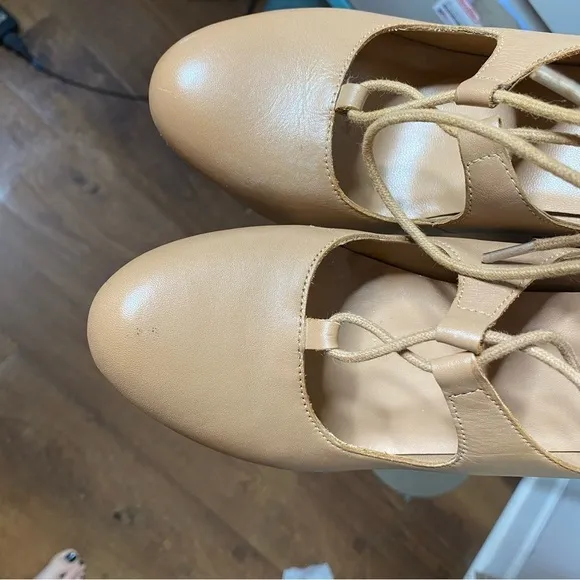Aldo Beige Lace-Up Block Heeled Shoes - Size 8.5