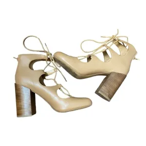 Aldo Beige Lace-Up Block Heeled Shoes - Size 8.5