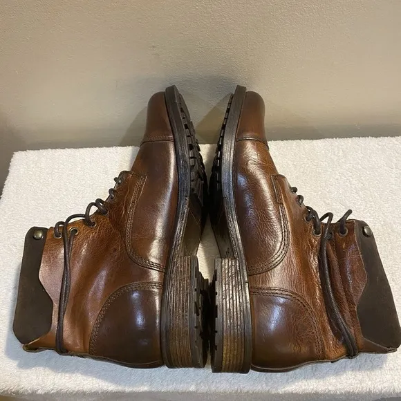 ALDO Mens Leather Ankle Boots Size 12 Brown Lace Up Rubber Bottom EUC
