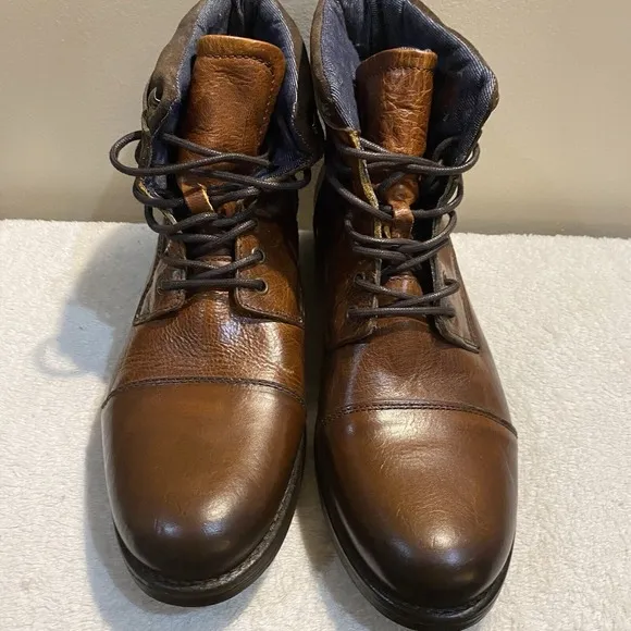 ALDO Mens Leather Ankle Boots Size 12 Brown Lace Up Rubber Bottom EUC