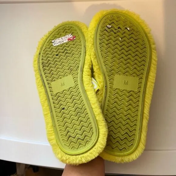 ALDO neon yellow slippers furry slides size M