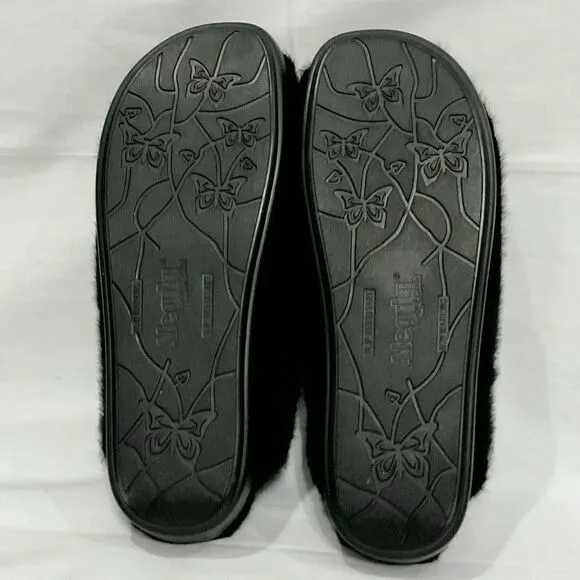 Alegria Leisurelee 2 Cozy Black Slippers Sz 41 EU New 26.5 cm Faux Fur