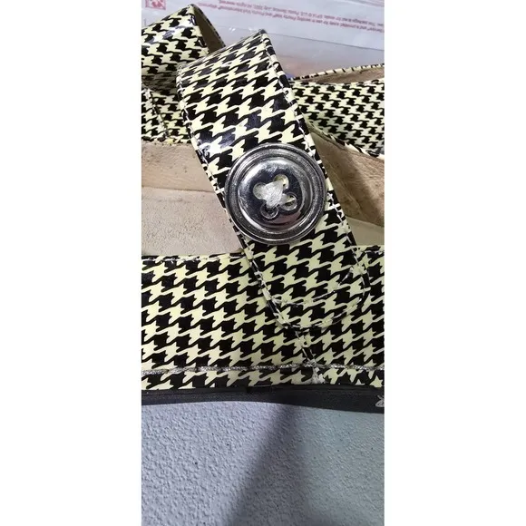 Alegria Paloma Houndstooth Leather Mary Jane Shoes Yellow Black 38 8/8.5
