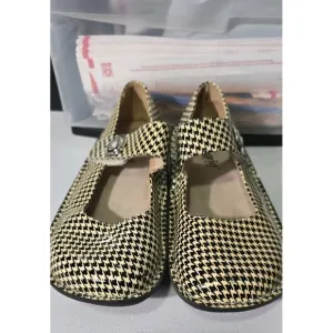 Alegria Paloma Houndstooth Leather Mary Jane Shoes Yellow Black 38 8/8.5