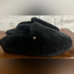 Alegria Leisurelee Black Faux Fur Slippers in Size 38 EU 8-8.5 US