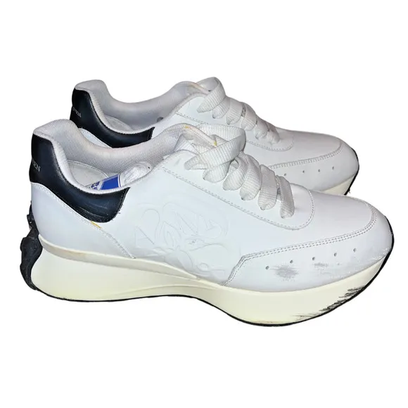 Alexander McQueen Sprint Runner Sneakers Athletic Shoes Black/White Sz. 11/44