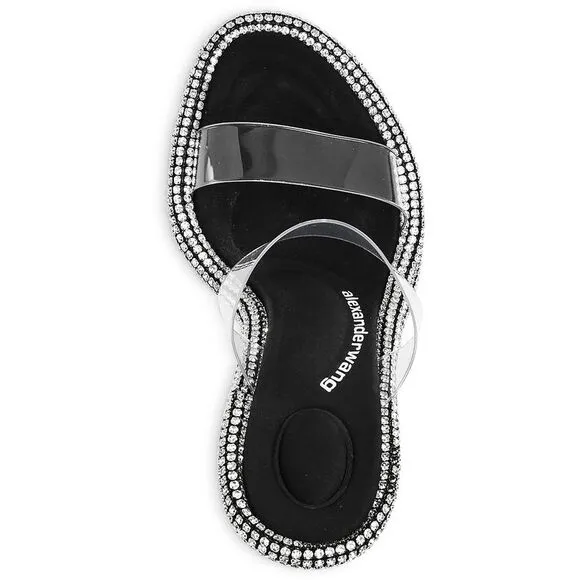 Alexander Wang Womens Nova Black Rhinestone Slip On Dressy Heels Shoes New