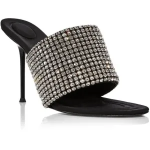 Alexander Wang Womens Sienna  Black Leather Slip On Dressy Heels Shoes New