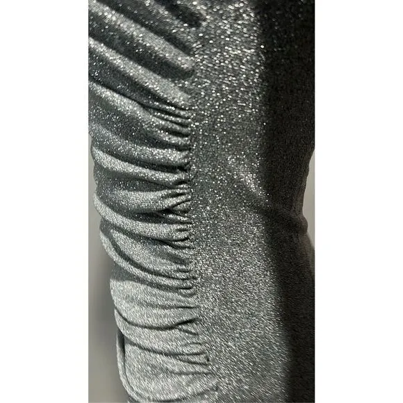Alexis Admor Cutout Silver Ruched Shimmer Gown Size Small