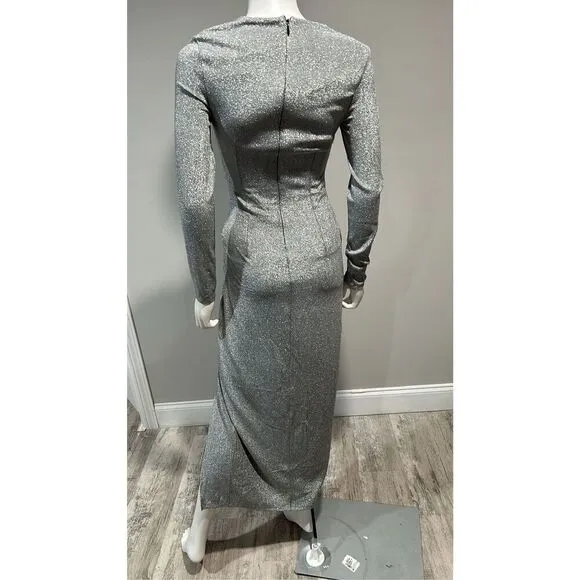 Alexis Admor Cutout Silver Ruched Shimmer Gown Size Small