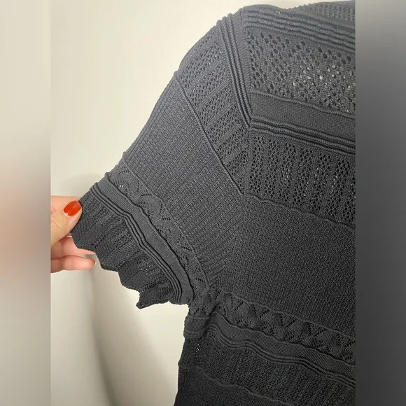Alexis Black Crochet Sheer Paisley Knit Dress Minimalist Neutral LBD