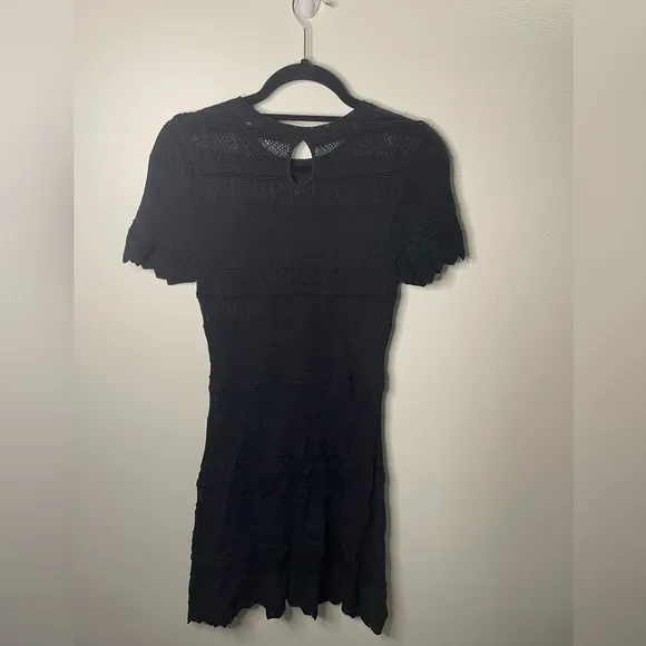 Alexis Black Crochet Sheer Paisley Knit Dress Minimalist Neutral LBD