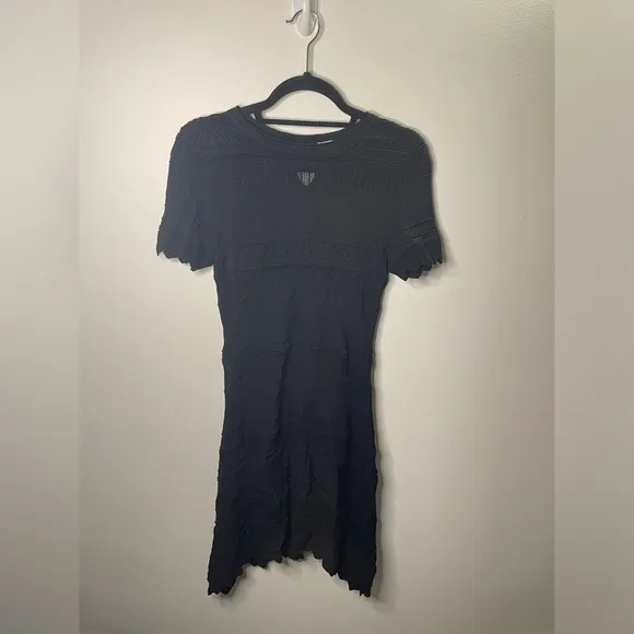 Alexis Black Crochet Sheer Paisley Knit Dress Minimalist Neutral LBD