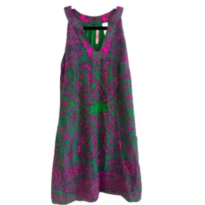 Alice &amp; Trixie Pink Green Paisley Silk Kimberly Mini Dress Button Neck Sz XS