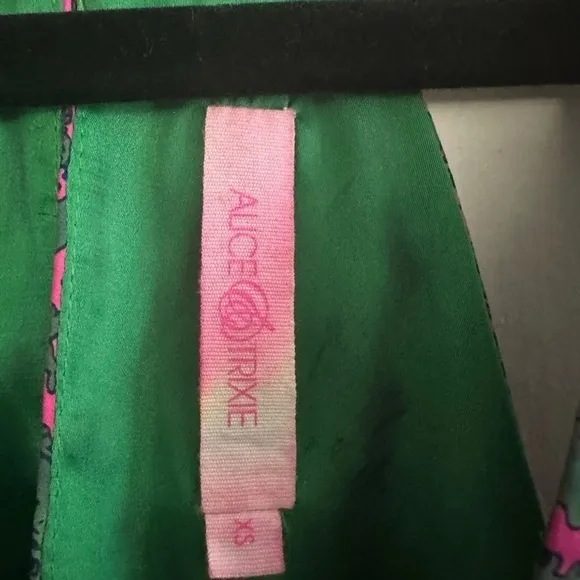 Alice &amp; Trixie Pink Green Paisley Silk Kimberly Mini Dress Button Neck Sz XS