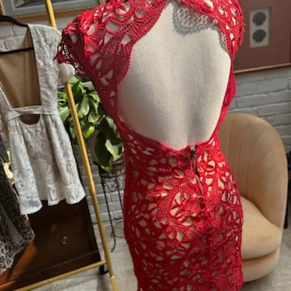 Alice and Olivia Red Lace Dress