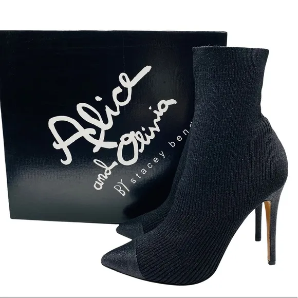 Alice   Olivia Women's Boots Darbin Black Stretch Heeled Point Toe Ankle Size 9