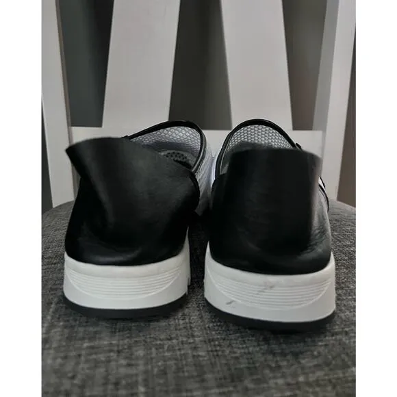 All Black Dressy Sporty Mesh Floral Applique Leather Slip On Sneakers Size 40