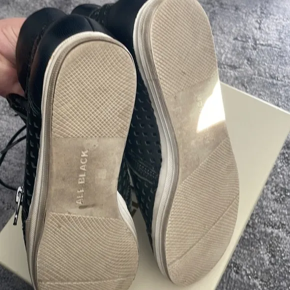 All Black high top perforated zipper shoes 37