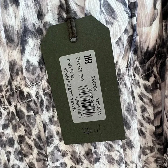 All Saints Amara Laertes Midi Dress Grey Ecru Cheetah 4 NWT Spring Neutral Chic