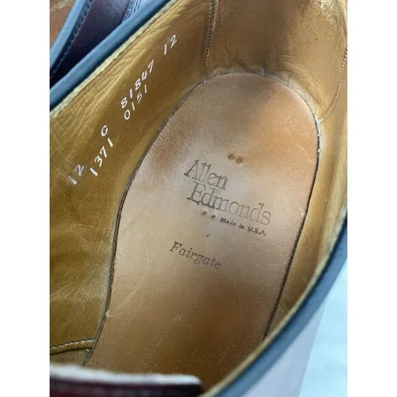 Allen Edmonds Fairgate Men's Cherry Brown Leather Derby Oxford Shoes Dressy 12 C