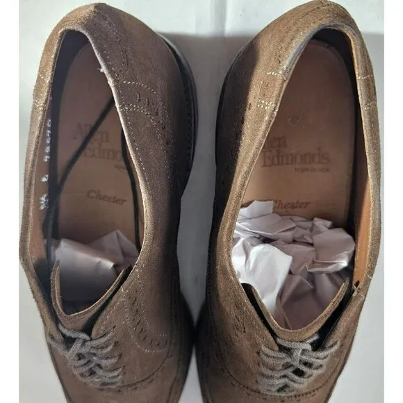 Allen Edmonds Men's Chester Mocha Wingtip Suede Oxford Shoes Size 5.5E