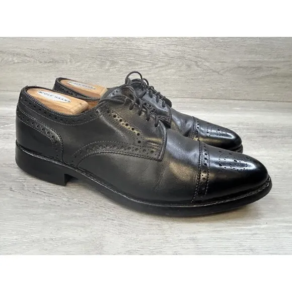 Allen Edmonds Sanford  Men's Cap Toe Black Shoes Sz 8.5 C Brogue Dress USA
