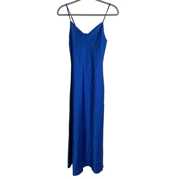 AllSaints Bryony Luxury Slip Midi Dress Shine Satin Lighweight Delphinium Size 2
