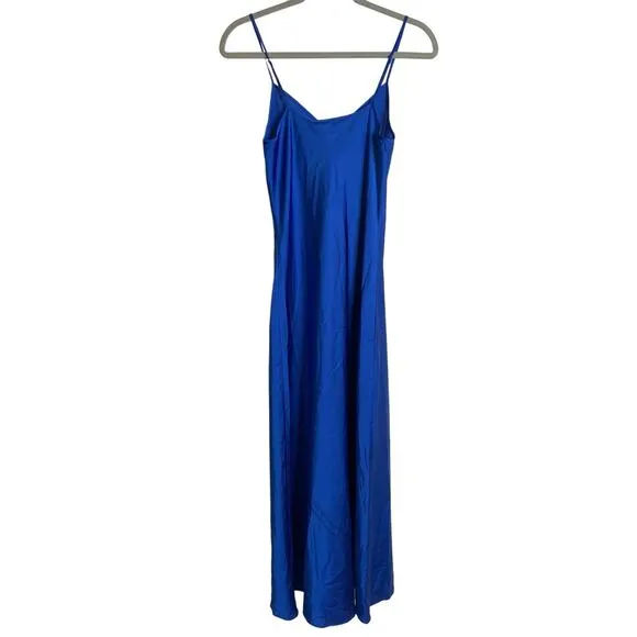 AllSaints Bryony Luxury Slip Midi Dress Shine Satin Lighweight Delphinium Size 2