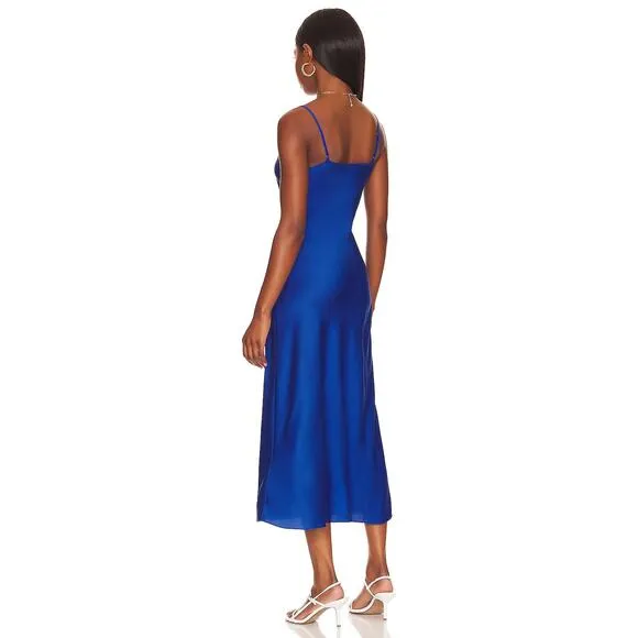 AllSaints Bryony Luxury Slip Midi Dress Shine Satin Lighweight Delphinium Size 2