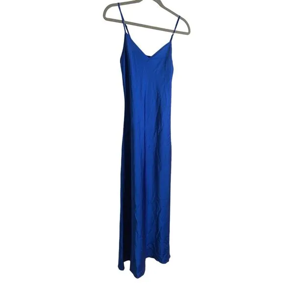 AllSaints Bryony Luxury Slip Midi Dress Shine Satin Lighweight Delphinium Size 2