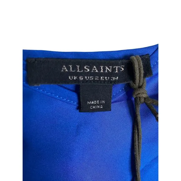 AllSaints Bryony Luxury Slip Midi Dress Shine Satin Lighweight Delphinium Size 2