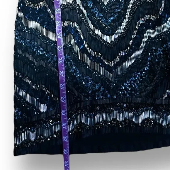 AllSaints Spitalfields Hand Embellished Dress Black Blue Size 0 Designer Holiday