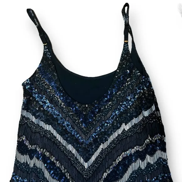 AllSaints Spitalfields Hand Embellished Dress Black Blue Size 0 Designer Holiday