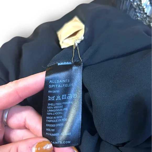 AllSaints Spitalfields Hand Embellished Dress Black Blue Size 0 Designer Holiday