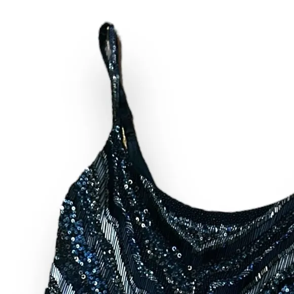 AllSaints Spitalfields Hand Embellished Dress Black Blue Size 0 Designer Holiday