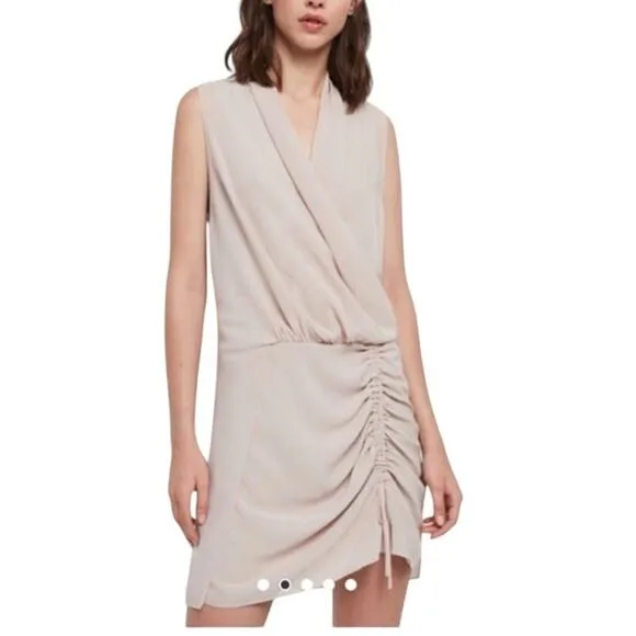 AllSaints Washed Pink Cathea Mini Dress Size 4 Drapey Quiet Luxury Old Money