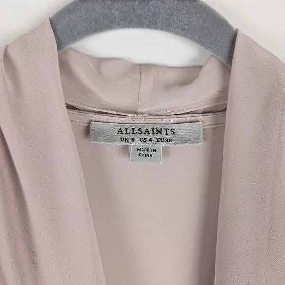 AllSaints Washed Pink Cathea Mini Dress Size 4 Drapey Quiet Luxury Old Money