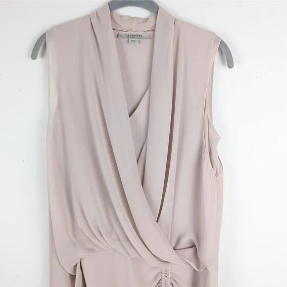 AllSaints Washed Pink Cathea Mini Dress Size 4 Drapey Quiet Luxury Old Money