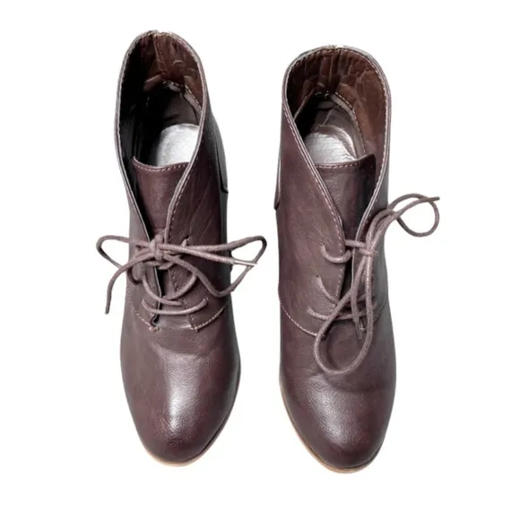 Altar'd State Women’s Brown Leather Platform Wooden Heel Lace Up Ankle Booties