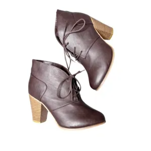 Altar'd State Women’s Brown Leather Platform Wooden Heel Lace Up Ankle Booties